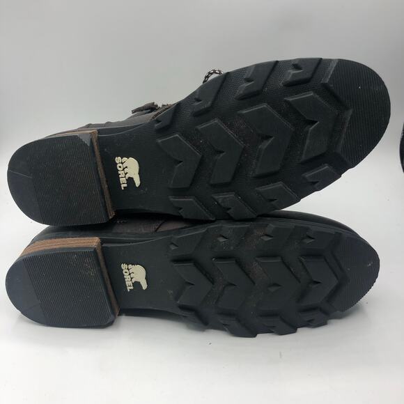 Sorel Emelie Shearling Short Lace-Up Leather Boots Blacken Brown EU 40/US 9 - Picture 3 of 6